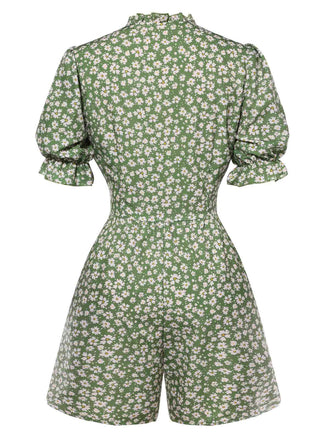 1940er Gänseblümchen Faltenkragen Puffärmel Romper
