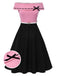 [Vorverkauf] Schwarz & Rosa 1950er Schulterfrei Bogen Patchwork Kleid