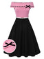 [Vorverkauf] Schwarz & Rosa 1950er Schulterfrei Bogen Patchwork Kleid