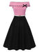 [Vorverkauf] Schwarz & Rosa 1950er Schulterfrei Bogen Patchwork Kleid