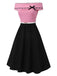 [Vorverkauf] Schwarz & Rosa 1950er Schulterfrei Bogen Patchwork Kleid