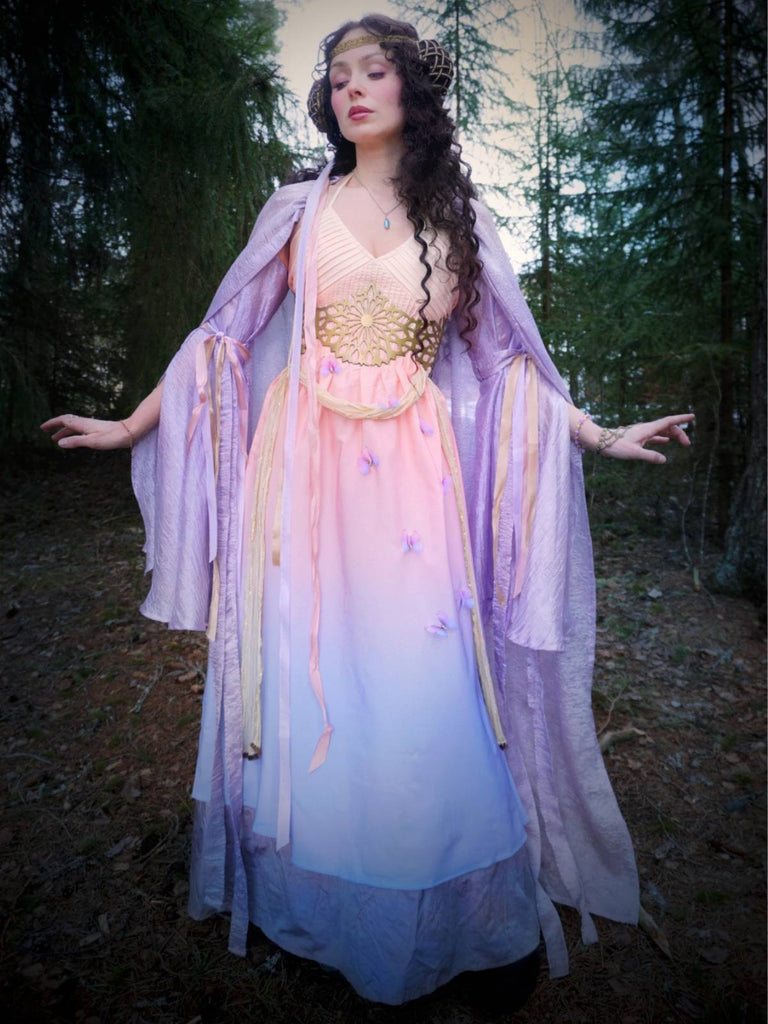 40er Kleid mit Ombre, Neckholder und V-Ausschnitt in Mehrfarbig