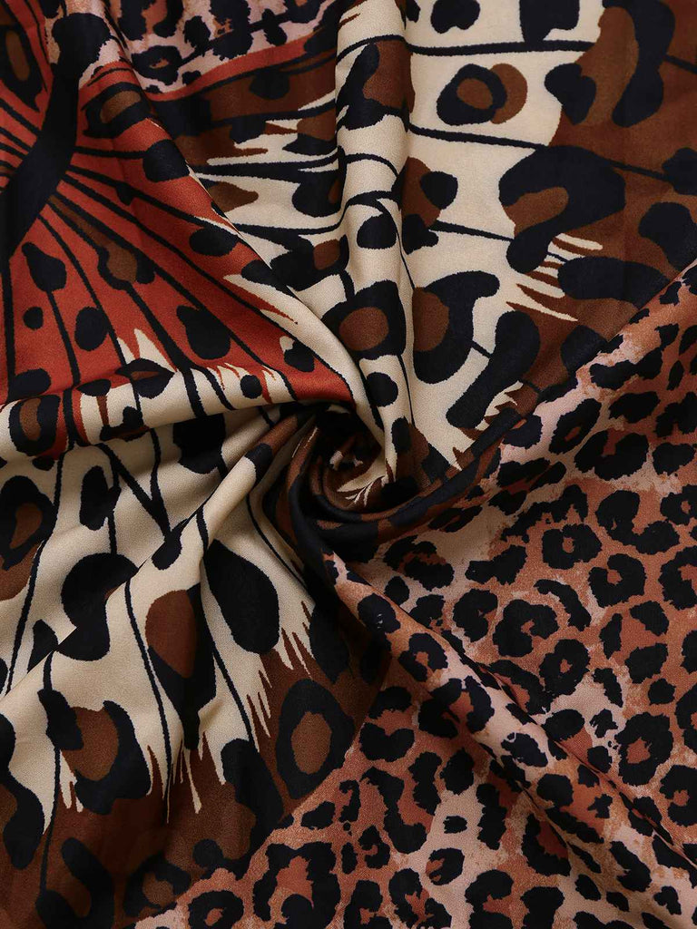 Braun 1930er Leopard Schmetterling Rundhals Halter Kleid