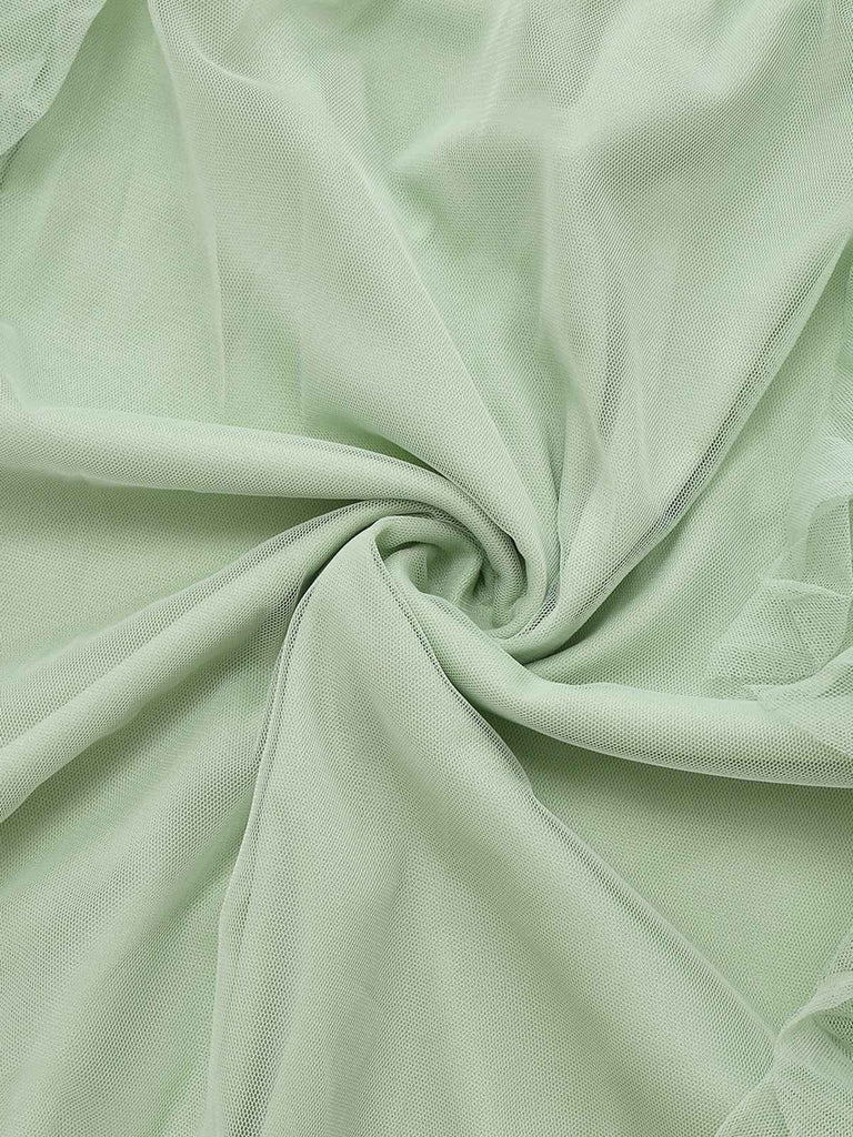 Grün 1930er Solide Netz Rüschen Illusion Ärmel Kleid