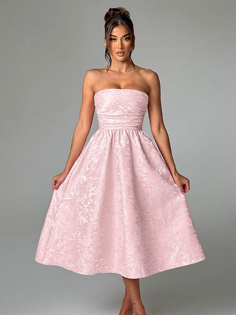 1950er Solide Jacquard Blumen Bandeau Schnürung Kleid