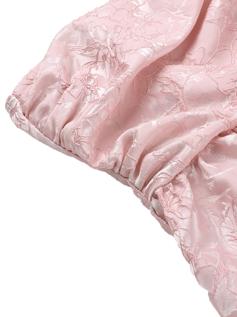 1950er Solide Jacquard Blumen Bandeau Schnürung Kleid