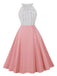 1950er Tupfen Patchwork Halter Rundhals Kleid