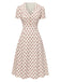 Beige 1940er Puffärmel Revers Blumen Kleid