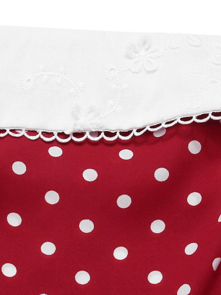 Rot 1960er Spitze Patchwork Tupfen Plissiertes Kleid