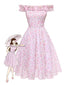 [Vorverkauf] Rosa 1950er Rüschen Schulterfrei Blumen Kleid