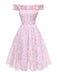 [Vorverkauf] Rosa 1950er Rüschen Schulterfrei Blumen Kleid