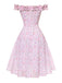 [Vorverkauf] Rosa 1950er Rüschen Schulterfrei Blumen Kleid