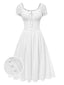 Weiß 1940er Solide Baumwolle Bestickt Spitze Kleid