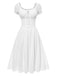 Weiß 1940er Solide Baumwolle Bestickt Spitze Kleid