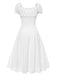 Weiß 1940er Solide Baumwolle Bestickt Spitze Kleid