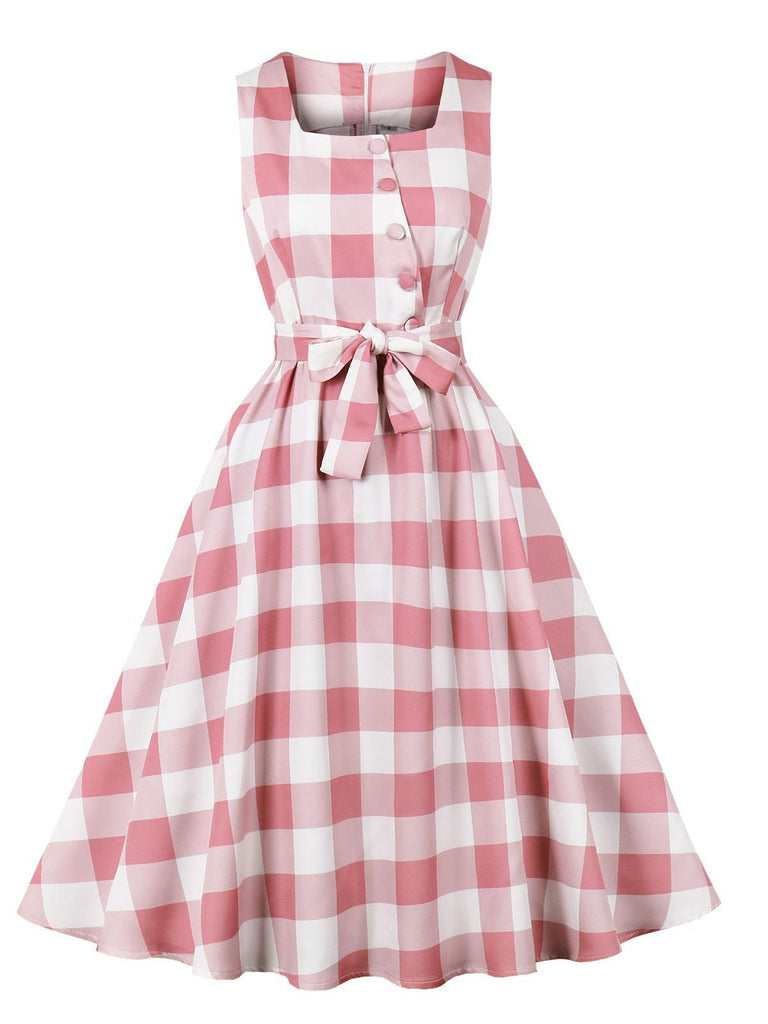 Rosa 1950er Taste Bogen Gingham Plaid Kleid