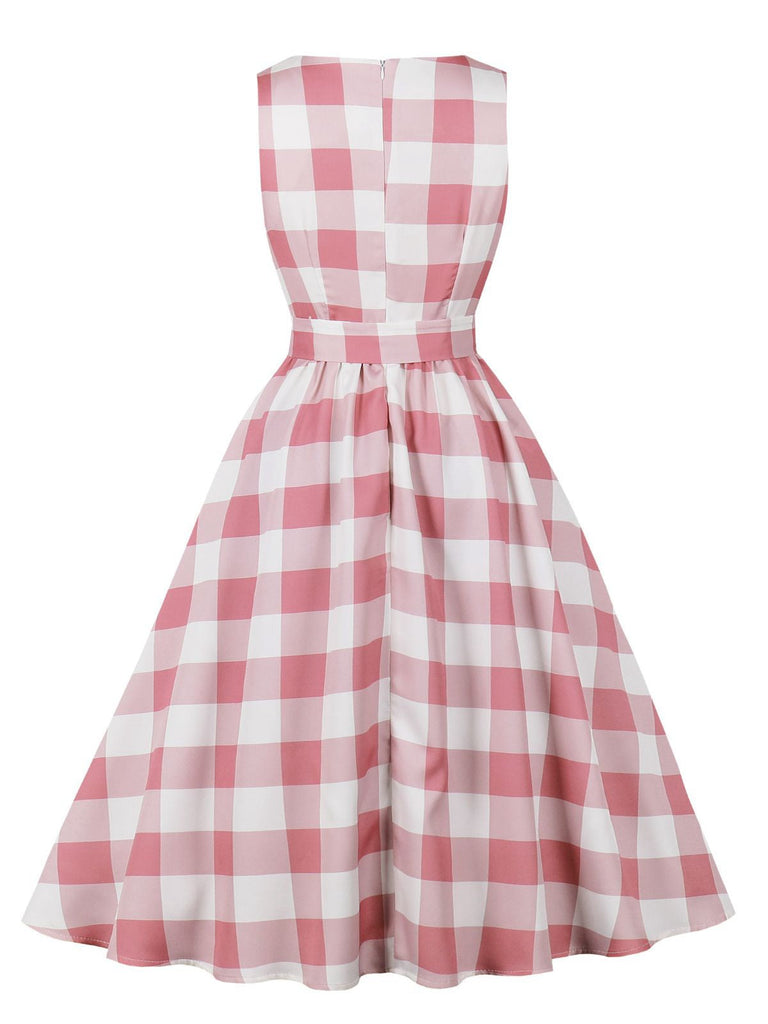 Rosa 1950er Taste Bogen Gingham Plaid Kleid