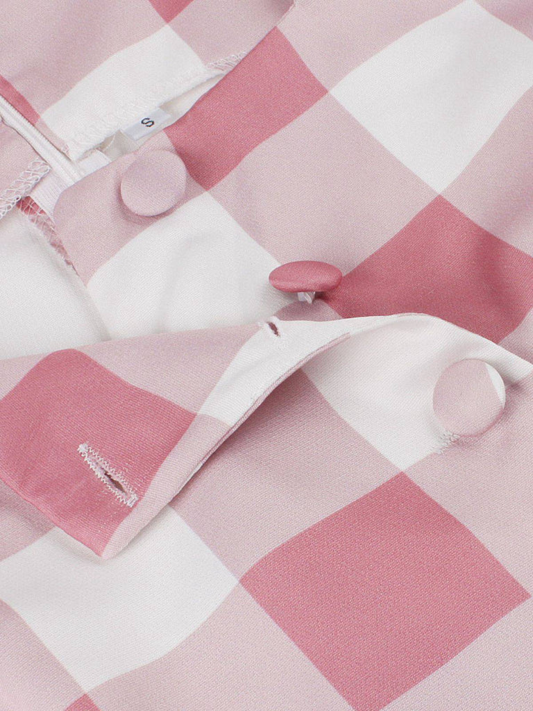 Rosa 1950er Taste Bogen Gingham Plaid Kleid
