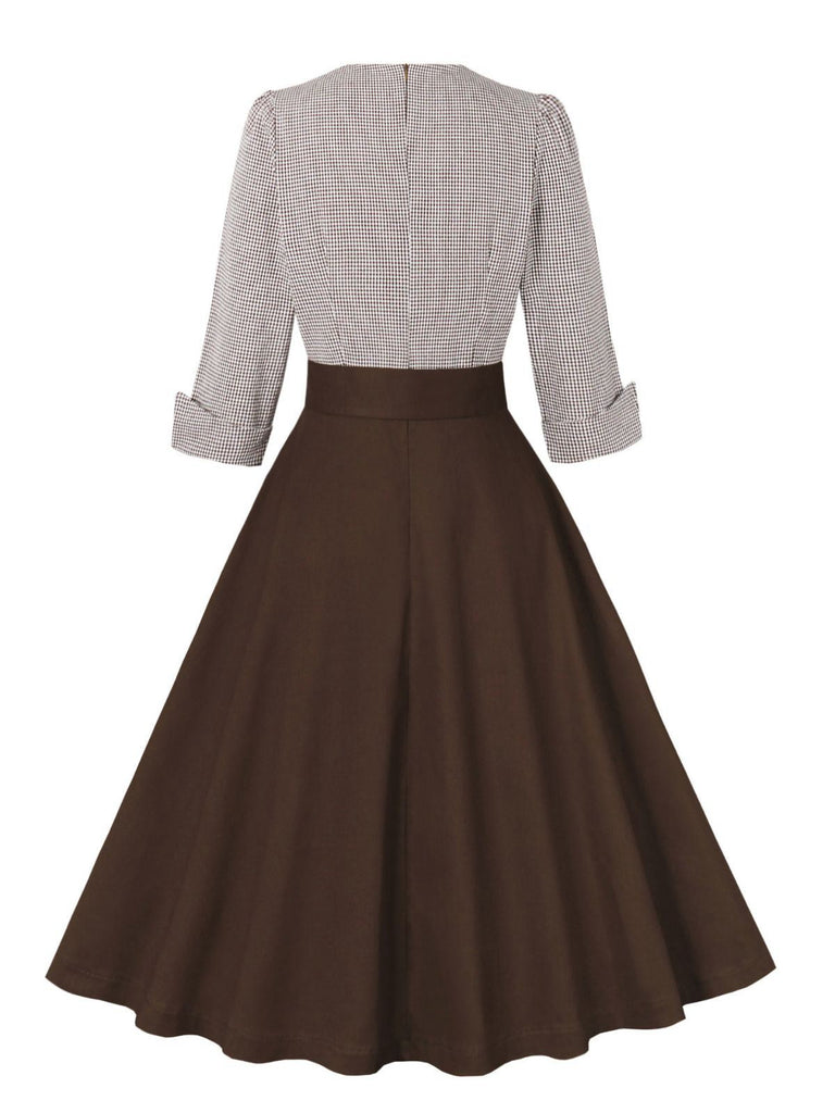 1950er Kerbkragen Farbblock Gingham Plaid Kleid