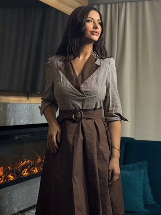 1950er Kerbkragen Farbblock Gingham Plaid Kleid