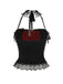 Schwarz 1980er Gothic Steampunk Halter Spitze Kreuz Camisole & Choker
