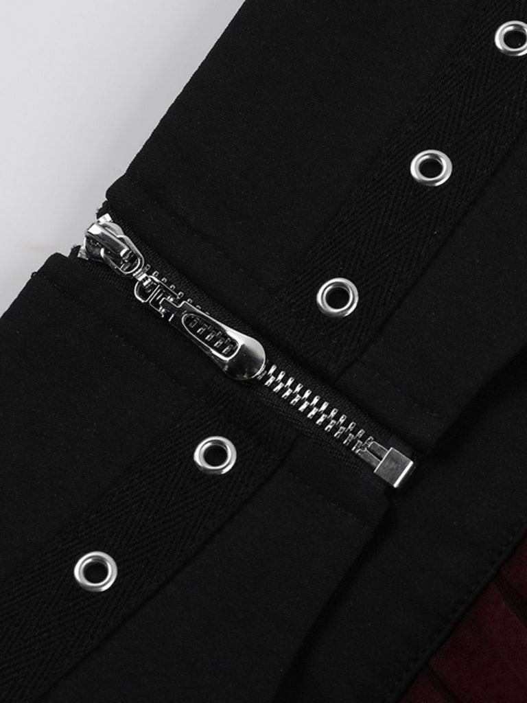 2PCS Schwarz 1980er Gothic Steampunk Halter Kreuz Camisole & Mini Rock