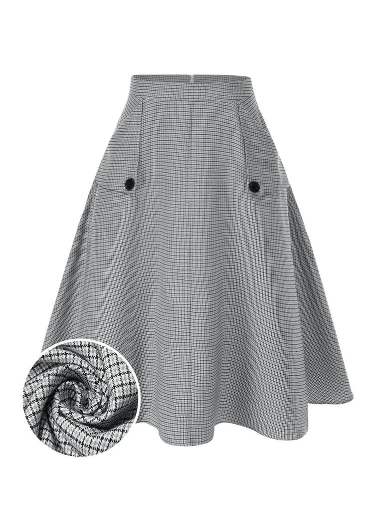Grau 1950er Hohe-Taille Plaids Tasten Rock
