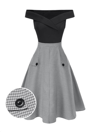 2PCS 1950er Schulterfrei Top & Tasten Plaids Rock