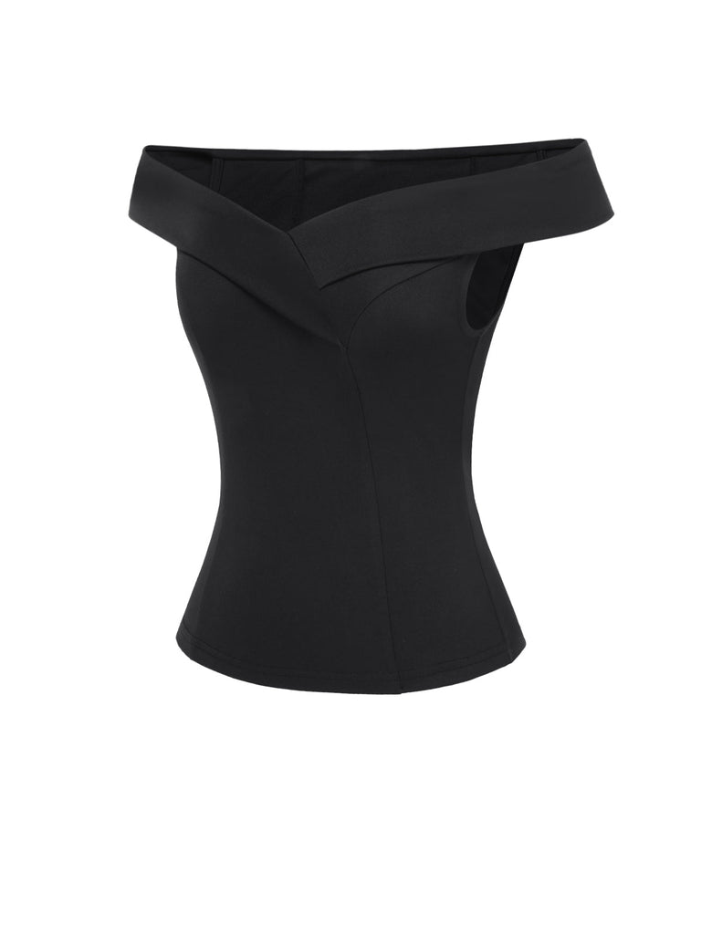 Schwarz 1950er Schulterfrei Solide Top