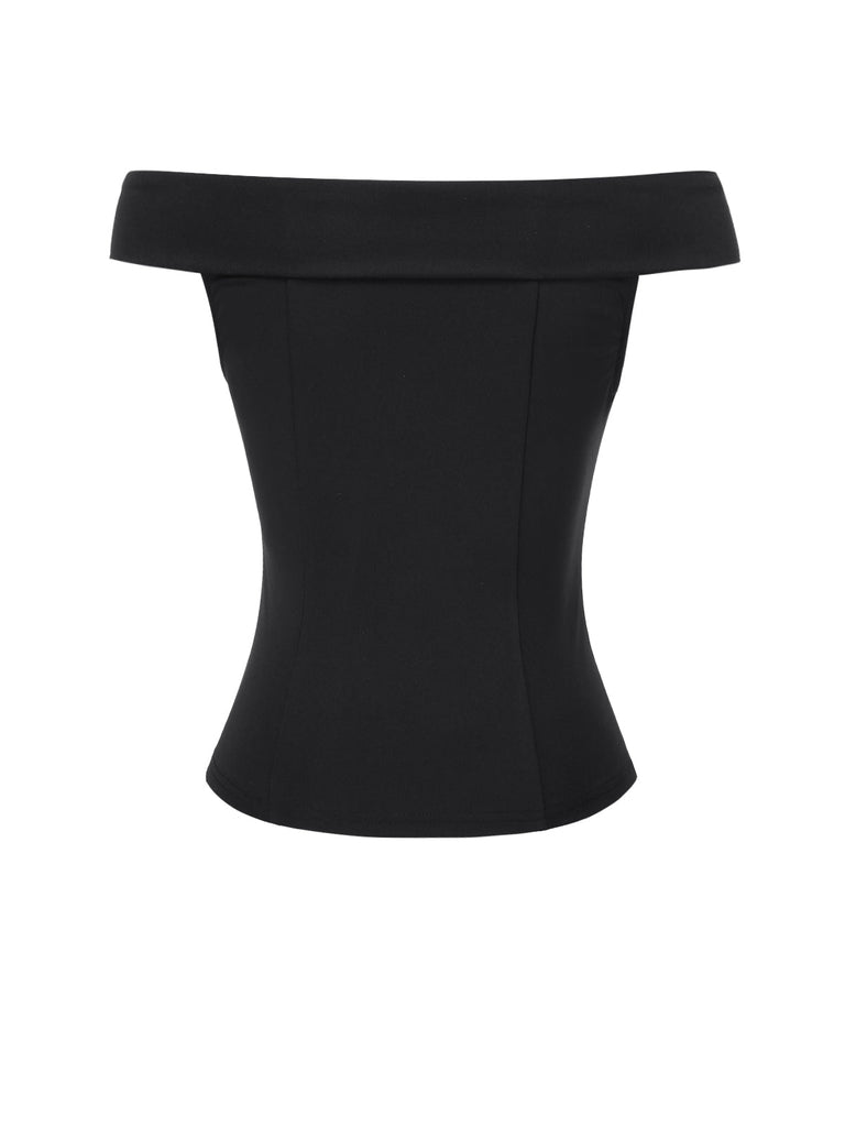 Schwarz 1950er Schulterfrei Solide Top