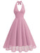 [Vorverkauf] 1950er Solide Halter V-Ausschnitt Netz Rückenfrei Kleid