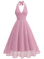 [Vorverkauf] 1950er Solide Halter V-Ausschnitt Netz Rückenfrei Kleid