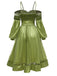 Chartreuse 1950er Perle Netz Patchwork Satin Kleid