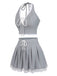 2PCS Hellgrau 1950er Spitze Halfter Top & Plissiertes Rock
