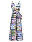 Blau 1930er Strand-Druck Ärmellos Jumpsuit