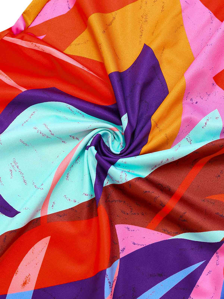 Rot 1930er Tropisch Gürtel Tief V Träger Jumpsuit