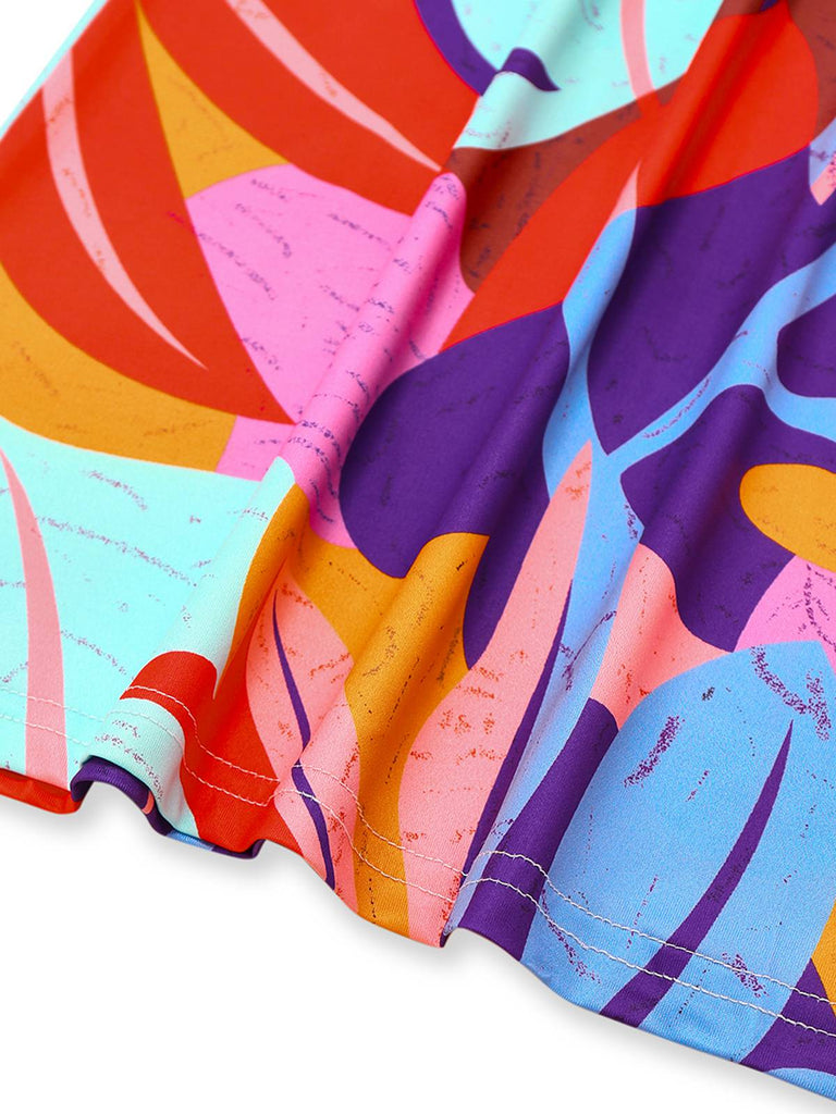 Rot 1930er Tropisch Gürtel Tief V Träger Jumpsuit