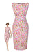 Rosa 1960er Bootskragen Blumen Enges Kleid