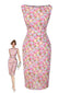 Rosa 1960er Bootskragen Blumen Enges Kleid