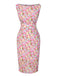 Rosa 1960er Bootskragen Blumen Enges Kleid