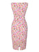 Rosa 1960er Bootskragen Blumen Enges Kleid