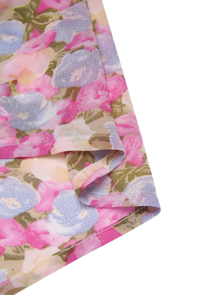 Rosa 1960er Bootskragen Blumen Enges Kleid