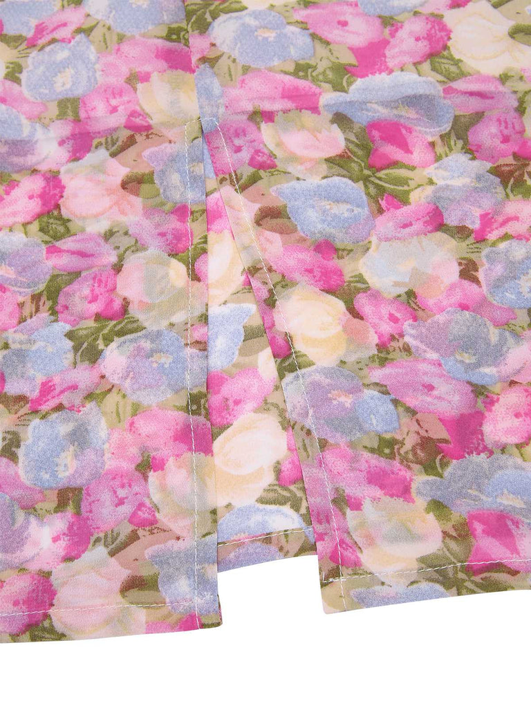 Rosa 1960er Bootskragen Blumen Enges Kleid