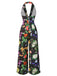 Schwarz 1930er Blumen V-Ausschnitt Halter Jumpsuit