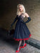 Schwarz 1950er Spitze Blumen Netz Swing Kleid