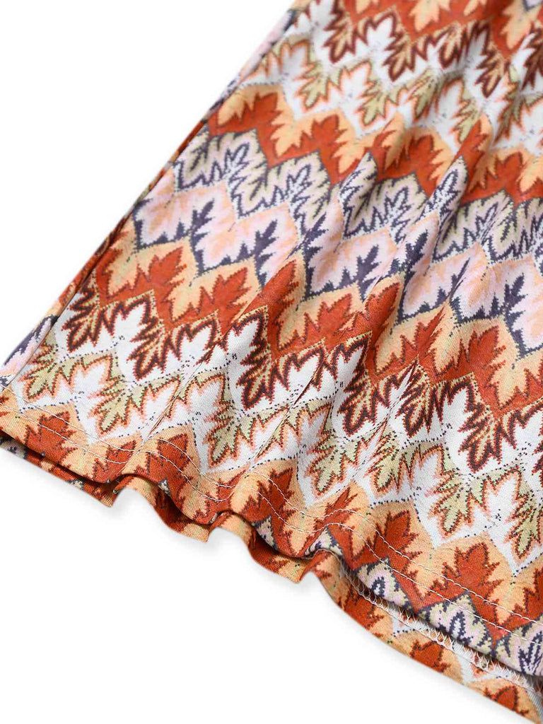 Multicolor 1970er Boho Bäume Revers Romper