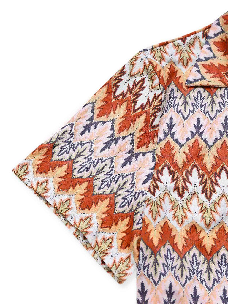 Multicolor 1970er Boho Bäume Revers Romper