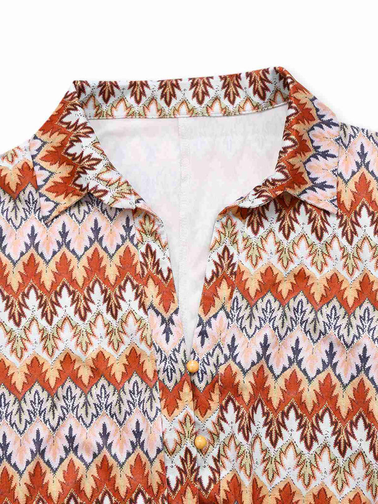 Multicolor 1970er Boho Bäume Revers Romper