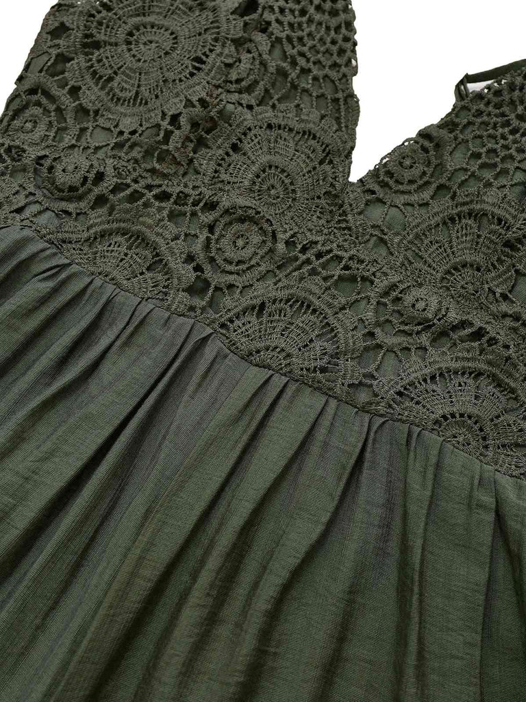 Dunkelgrün 1950er Stickerei Patchwork Gesmokt Romper