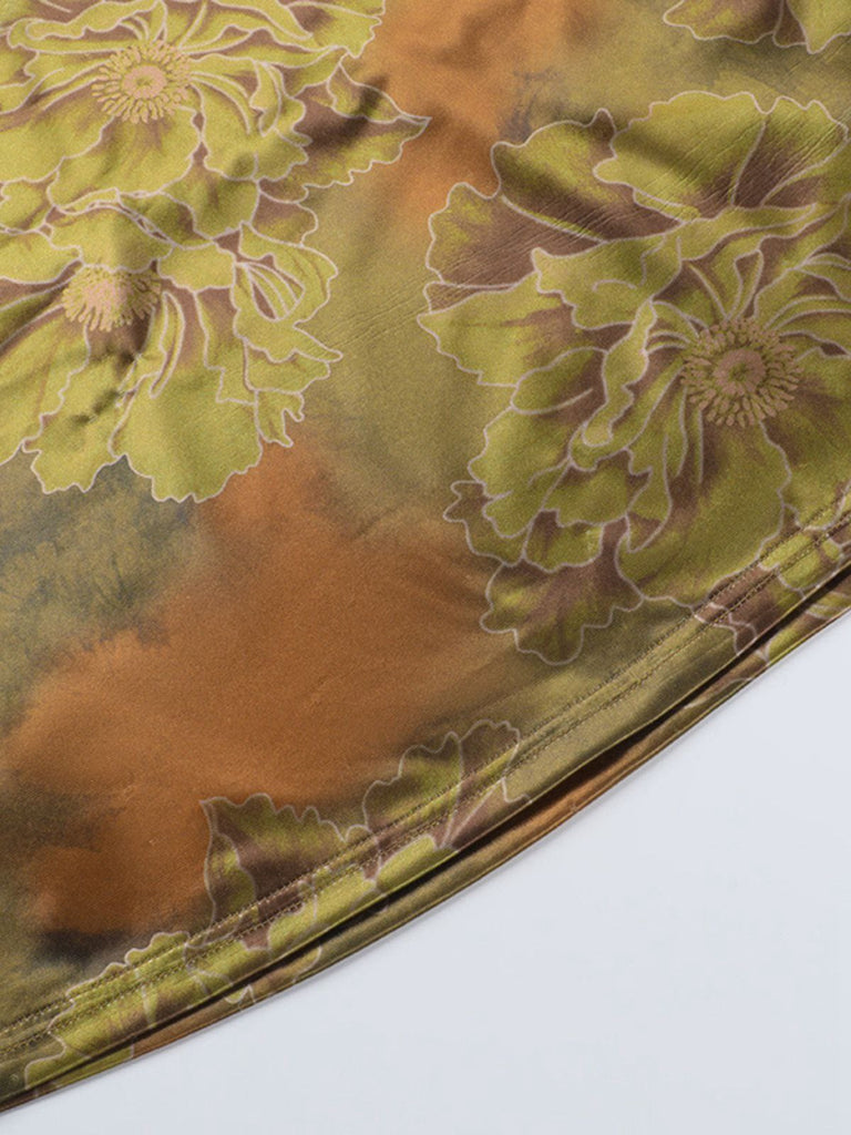 Grün 1960er Blumen Halter Hohl Rückenfrei Kleid